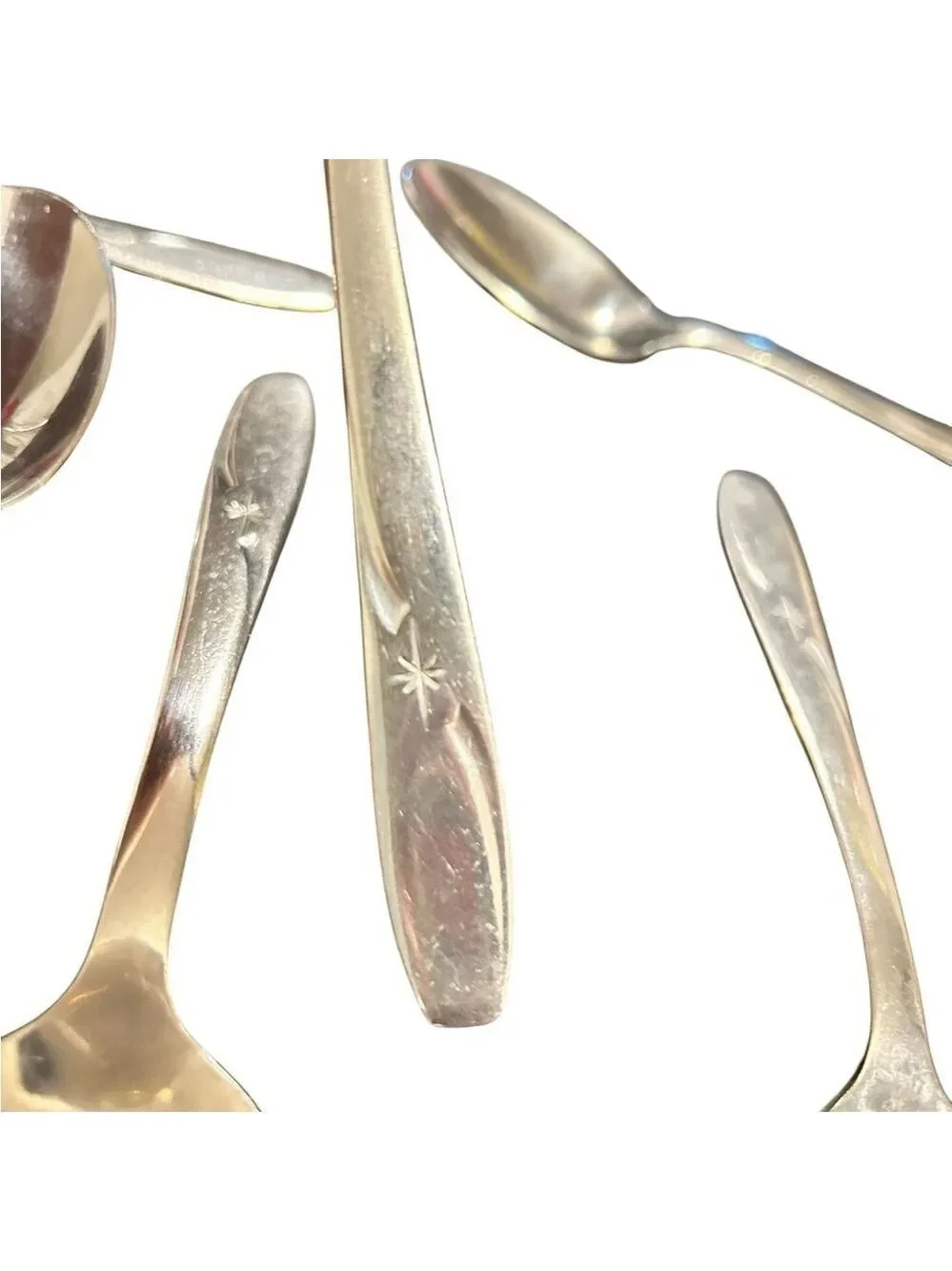 Eight ATOMIC STAR Vintage Wallace Serving Soup Spoons 1950’s